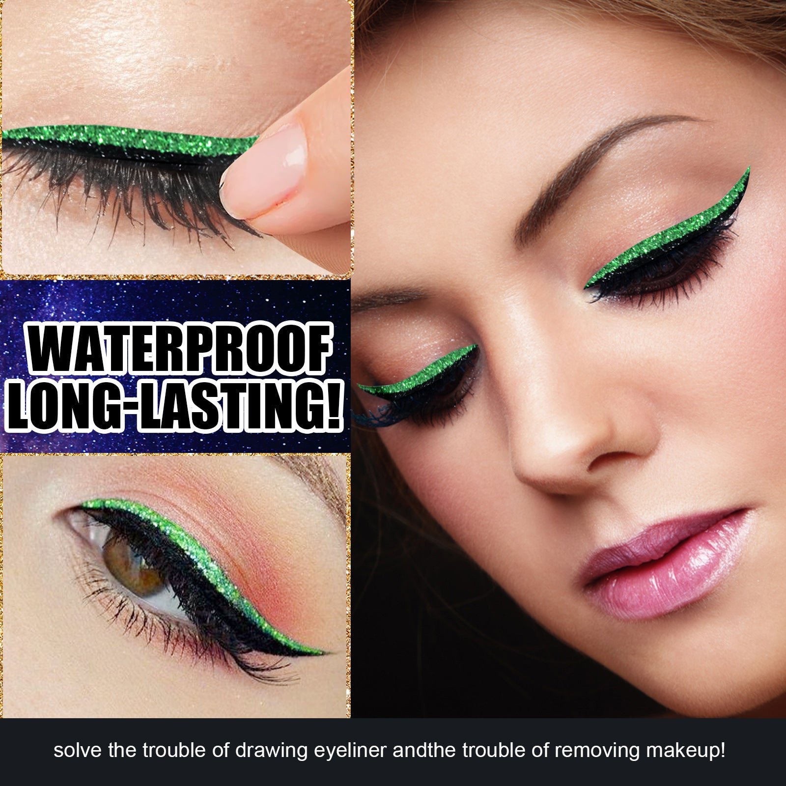 EELHOE Self-Adhesive Eyeliner & Eyelash Stickers – 5 Glitter Colors, No Glue, Reusable Eye Makeup Strips